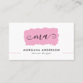 スクリプトミニマルイニシャルピンクのブラシストローク 名刺 (正面)