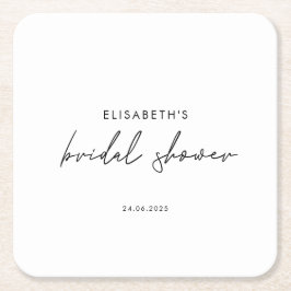 スクリプトミニマルブライダルシャワー招待状 スクエアペーパーコースター