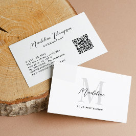 スクリプトミニマル白黒モノグラムQRコード 名刺
