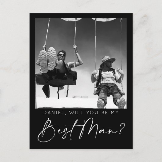 スクリプトミニマル花婿介添人提案カード(写真付き) ポストカード (正面)