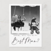 スクリプトミニマル花婿介添人提案カード（写真付き） ポストカード (正面)