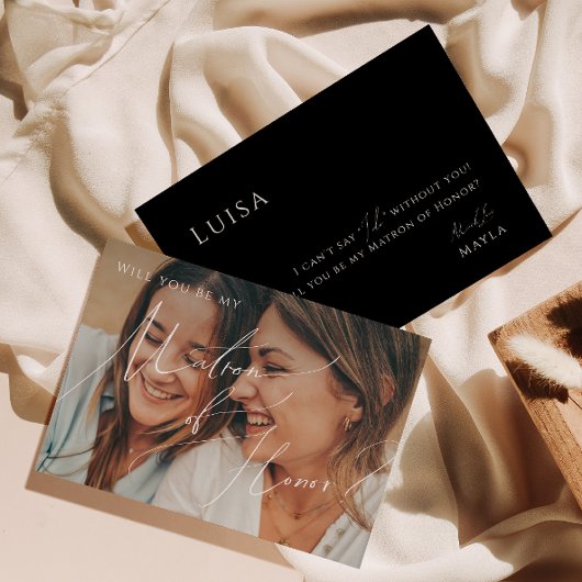 スクリプトミニマル |黒い色あせたフォトマトロン・オブ・オナー 招待状