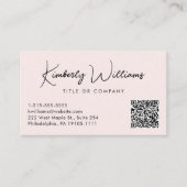 スクリプトミニマルQRコードピンク 名刺 (正面)