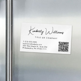 スクリプトミニマルQRコードプロフェッショナルクリーム マグネット名刺