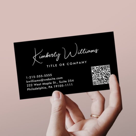 スクリプトミニマルQRコードプロフェッショナルブラック 名刺