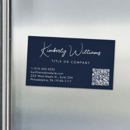 スクリプトミニマルQRコードプロフェッショナル青 マグネット名刺