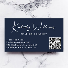 スクリプトミニマルQRコードプロフェッショナル青 名刺