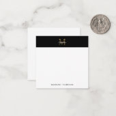 スクリプトメタリックブラック金ゴールドモノグラムスクエアミニ ノートカード (正面/裏面インサイチュ)