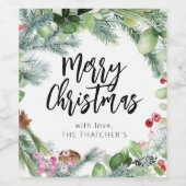 スクリプトメリークリスマスウォーターカラー緑 ワインラベル (シングルラベル)