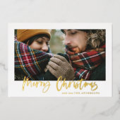スクリプトメリークリスマスグリーンタータンチェック写真 箔シーズンカード (正面)