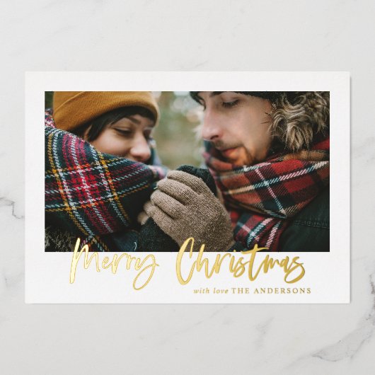 スクリプトメリークリスマスグリーンタータンチェック写真 箔シーズンカード (正面)