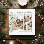 スクリプトメリークリスマスベリーフォトホリデーカード シーズンカード<br><div class="desc">写真モダンクリスマスのホリデーカードは、写真と植物性の果実ととの平和、愛と喜びのあいさつ葉を特徴。</div>
