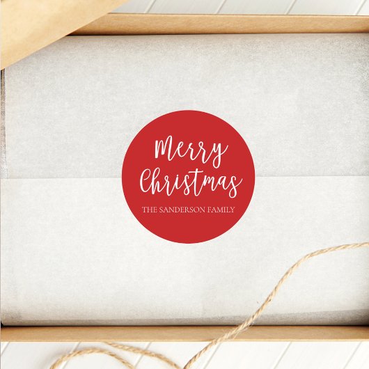 スクリプトメリークリスマスホリデーファミリー名 ラウンドシール
