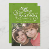 スクリプトメリークリスマスホリデーフォトカードグリーン シーズンカード (正面/裏面)