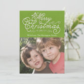 スクリプトメリークリスマスホリデーフォトカードグリーン シーズンカード (スタンド正面)