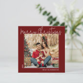 スクリプトメリークリスマスミニマル1フォトレッドスクエア シーズンカード (スタンド正面)