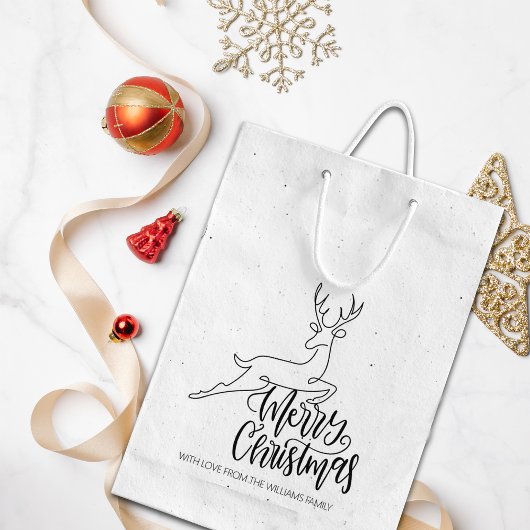 スクリプトメリークリスマスモダン、ラインアートディアーラージ ラバースタンプ