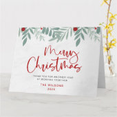 スクリプトメリークリスマスレッドとグリーン植物学 カード (黄色い花)