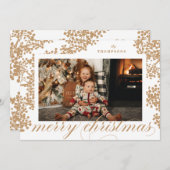 スクリプトメリークリスマス金ゴールドの葉のフォトカード シーズンカード (正面/裏面)