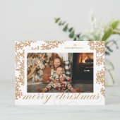 スクリプトメリークリスマス金ゴールドの葉のフォトカード シーズンカード (スタンド正面)