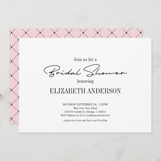 スクリプトモダンとリングや輪ブライダルシャワー 招待状 (正面/裏面)