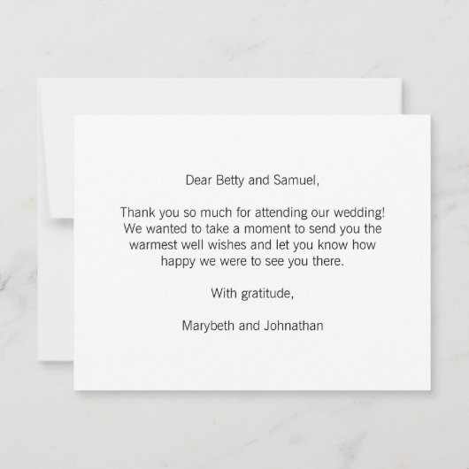 スクリプトモダンのサンキューカードを結婚実行 招待状 (裏面)