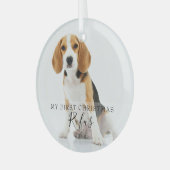 スクリプトモダンのペット名マイ初めてのクリスマス写真 ガラスオーナメント (正面左)