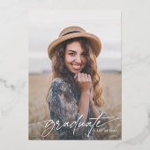 スクリプトモダンの卒業お祝いパーティー写真 箔招待状 (裏面)