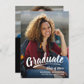 スクリプトモダンの卒業の両面フォトパーティー 案内状 (正面/裏面)