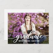 スクリプトモダンの卒業写真の発表Wt インビテーションポストカード (正面/裏面)