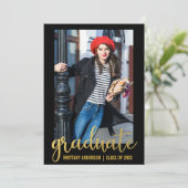 スクリプトモダンの卒業発表カード金ゴールド 案内状 (スタンド正面)