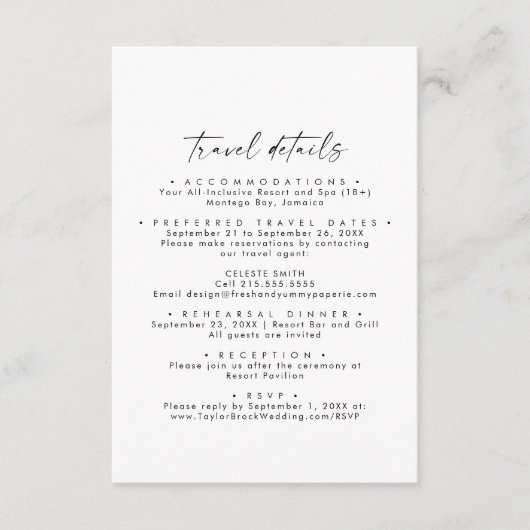 スクリプトモダンの宛先ウェディングトラベル詳細 エンクロージャーカード (正面)