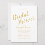 スクリプトモダンの白と金ゴールドのブライダルシャワー 招待状 (正面)