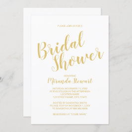 スクリプトモダンの白と金ゴールドのブライダルシャワー 招待状