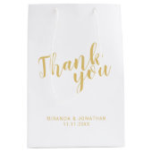 スクリプトモダンの白と金ゴールドの結婚式の引き出物 ミディアムペーパーバッグ (正面)