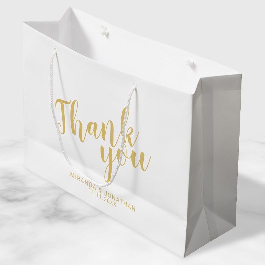 スクリプトモダンの白と金ゴールドの結婚式の引き出物 ラージペーパーバッグ