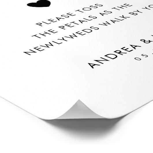 スクリプトモダンの花びらトス送信オフの署結婚名 ポスター (角)