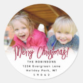 スクリプトモダンの赤い差出人住所ラベル ラウンドシール (正面)