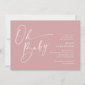 スクリプトモダンほこりっぽいピンクの女の子の赤ちゃんシャワー 招待状 (正面)