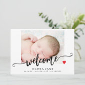 スクリプトモダンようこそ新生児フォトコラージュ誕生 案内状 (スタンド正面)