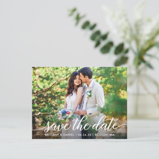 スクリプトモダンカップルの写真の日付を保存W 案内ポストカード (スタンド正面)