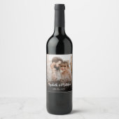 スクリプトモダンカップル写真の結婚ボトルの好意 ワインラベル (正面)