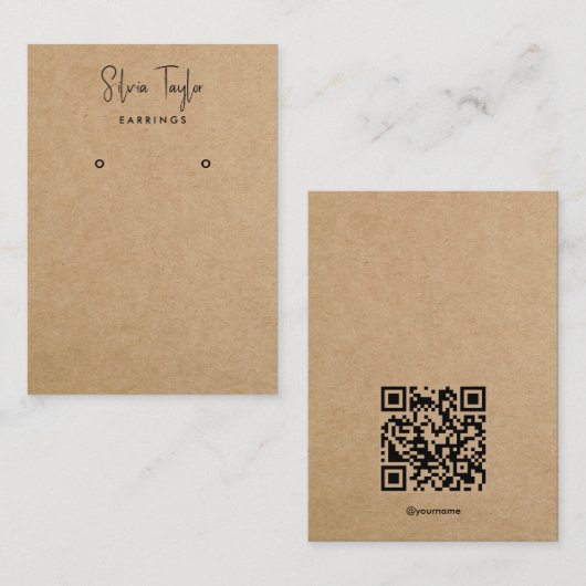スクリプトモダンクラフト紙イヤリング表示QRコード 名刺 (正面/裏面)