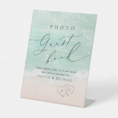 スクリプトモダンサンドハートビーチフォトゲストブック 台座サイン (正面)