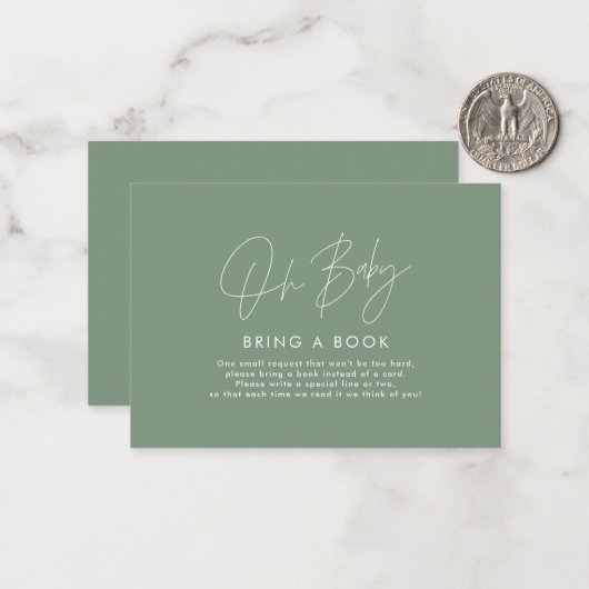スクリプトモダンセージ緑の赤ちゃんシャワー本を持ってくる ノートカード (正面/裏面インサイチュ)