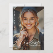 スクリプトモダンタイポグラフィフォトオーバーレイ卒業 案内状 (正面)