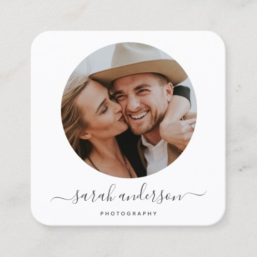 スクリプトモダンタイポグラフィフォトグラファー スクエア名刺 (正面)