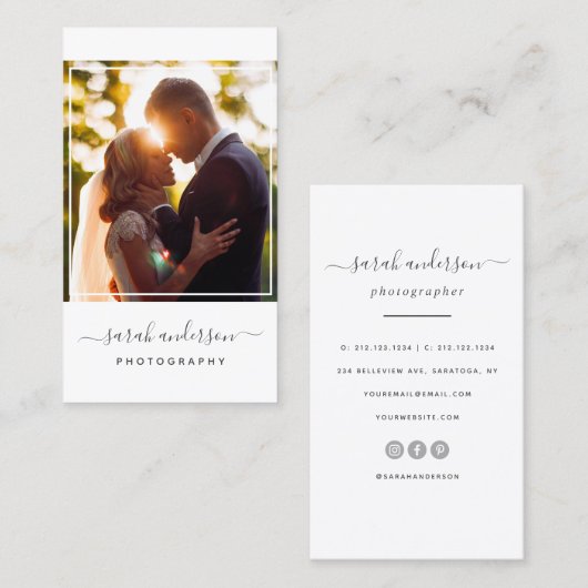 スクリプトモダンタイポグラフィ写真家フレーム 名刺 (正面/裏面)