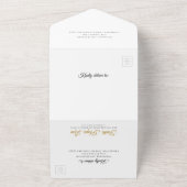 スクリプトモダンタイポグラフィ白黒金ゴールド結婚の オールインワン招待状 (外側)