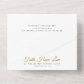 スクリプトモダンタイポグラフィ白黒金ゴールド結婚の オールインワン招待状 (裏面)